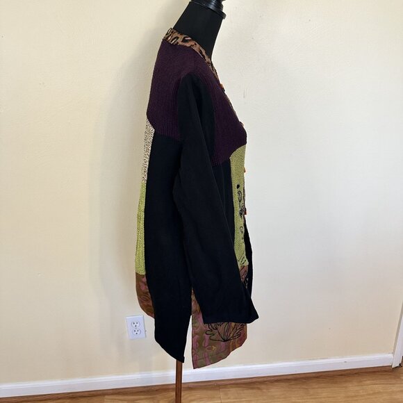 Alex Kim Womens Cardigan Sweater Jacket Patchwork Animal Print Art to Wear Large - Picture 15 of 15